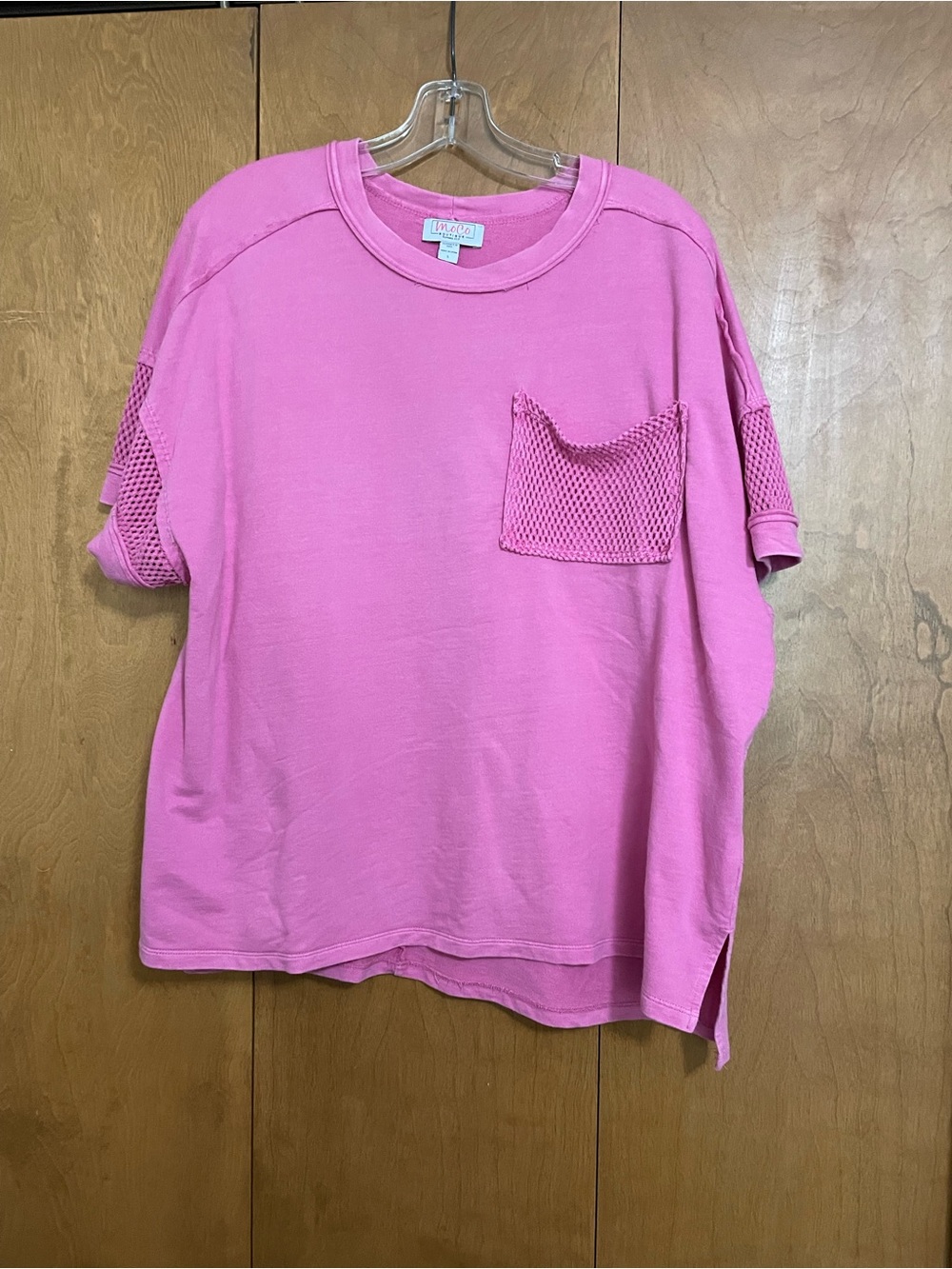 MOCO Boutique Hot Pink Short Sleeve Crewneck with Mesh Pocket